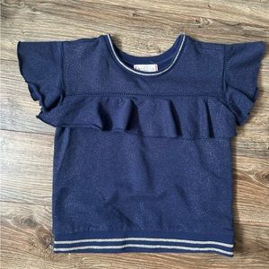 Kids EGG Collective Navy and Gold Metallic Ruffle Front Sweatshirt Top